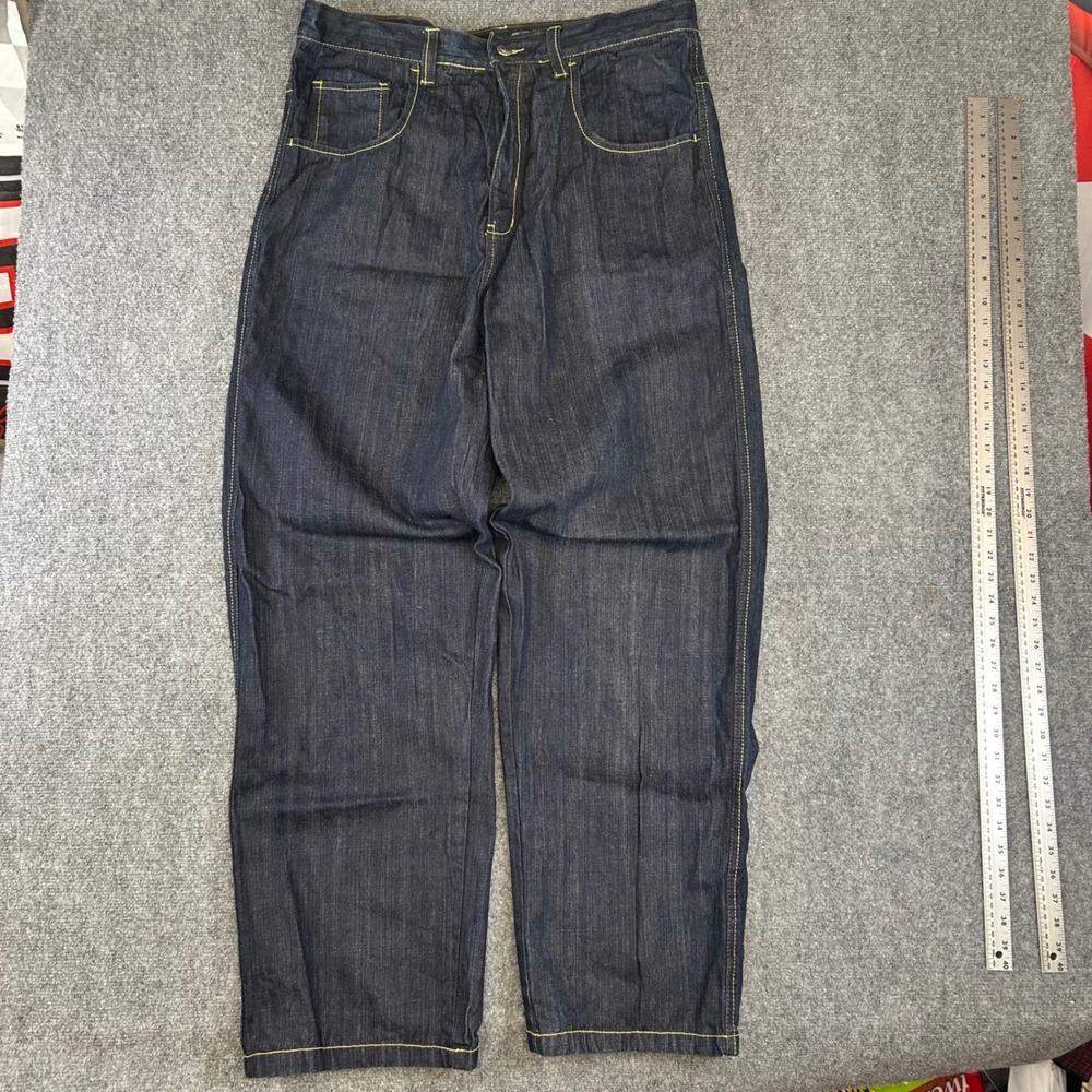 Dodeca Genuine Jeans Mens 40x34 Dark Wash Baggy Embroidered Back Pockets Y2K 90s